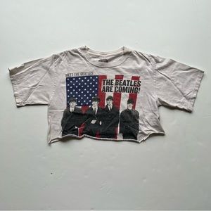 VINTAGE  BEATLES UK LONDON ROCK AND ROLL BAND CROPPED CROP T SHIRT Size Small